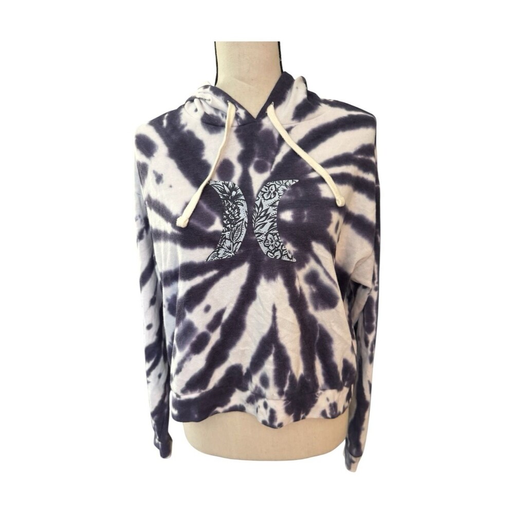 Hurley Tie Dye Pullover Hoodie Sweatshirt Purple White Floral Logo Surf Boho S